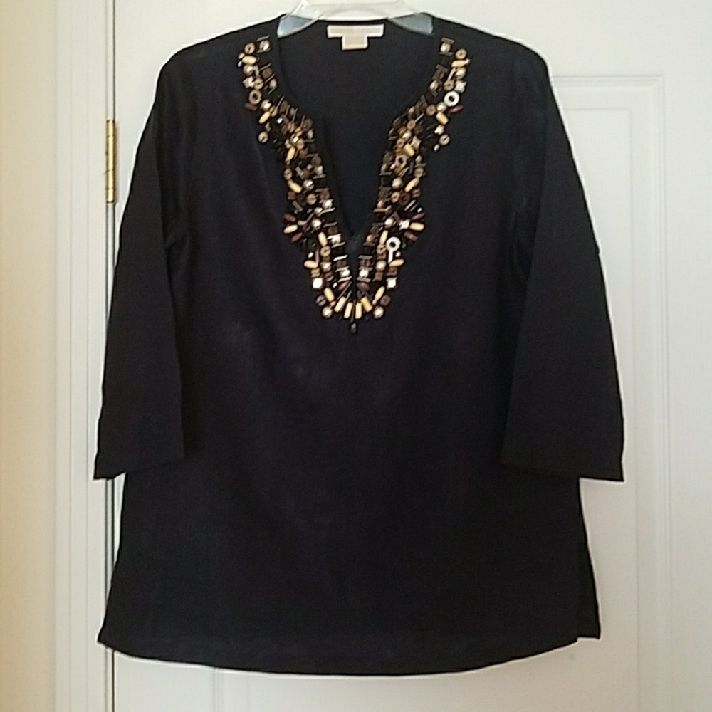 Michael Kors navy linen beaded tunic
